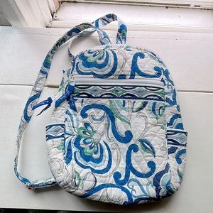Vera Bradley Backpack purse blue white green flower tortoise shell paisley